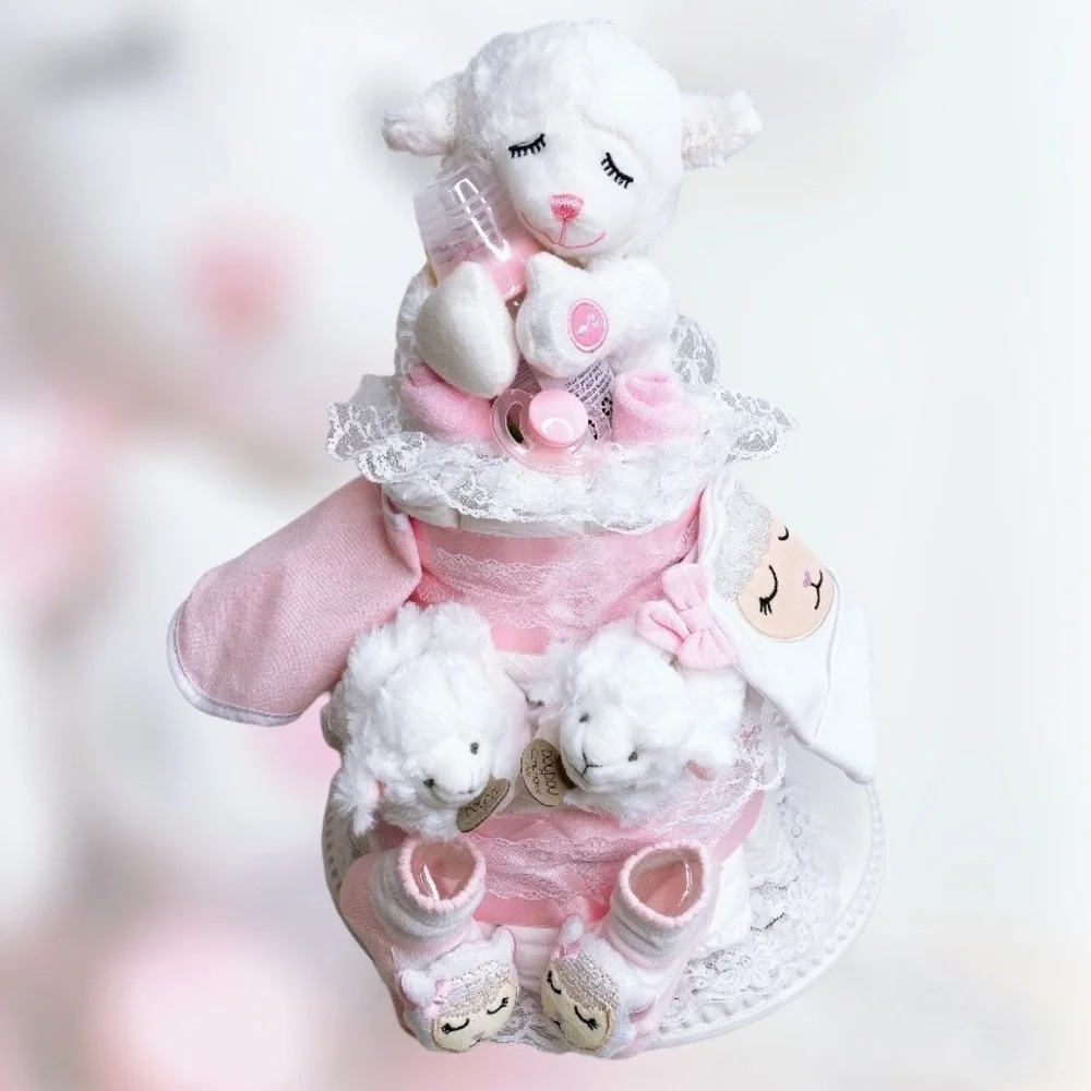 Lamb Diaper Cake, Newborn Baby Girl Gift